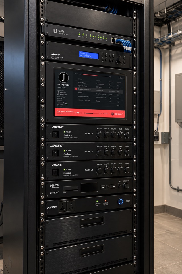 Rack de audio instalado para una operación IDEASBOX.fm